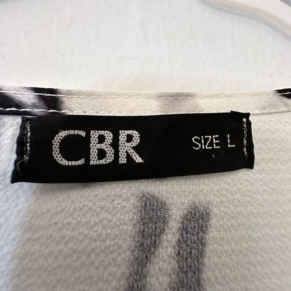 CBR Tie Dye Crew Neck Puff Long Sleeve Button Front Shirt Black White Large - Picture 4 of 5